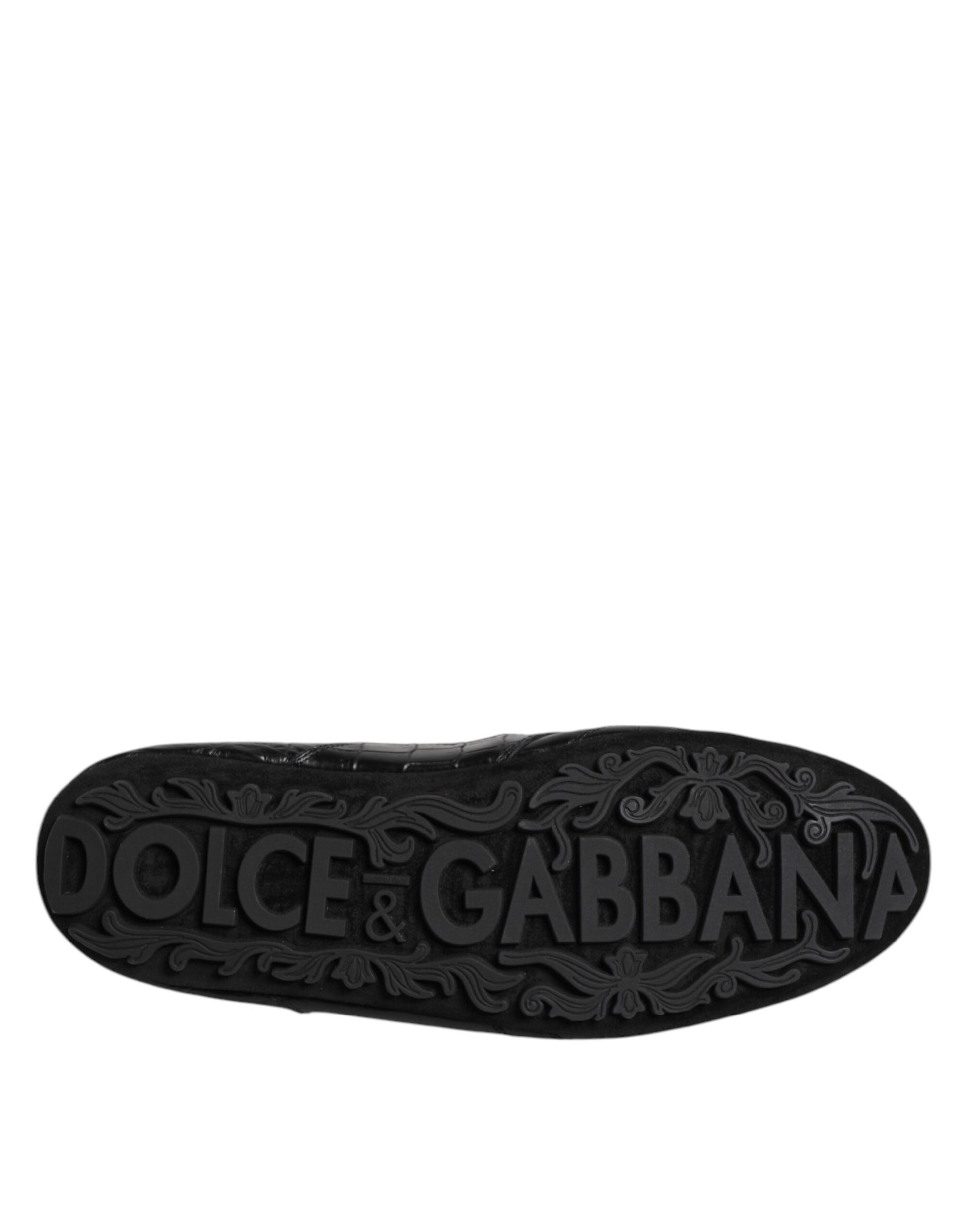 Black Exotic Leather Low Top Sneakers Shoes-Dolce & Gabbana-LabelTerrace.com