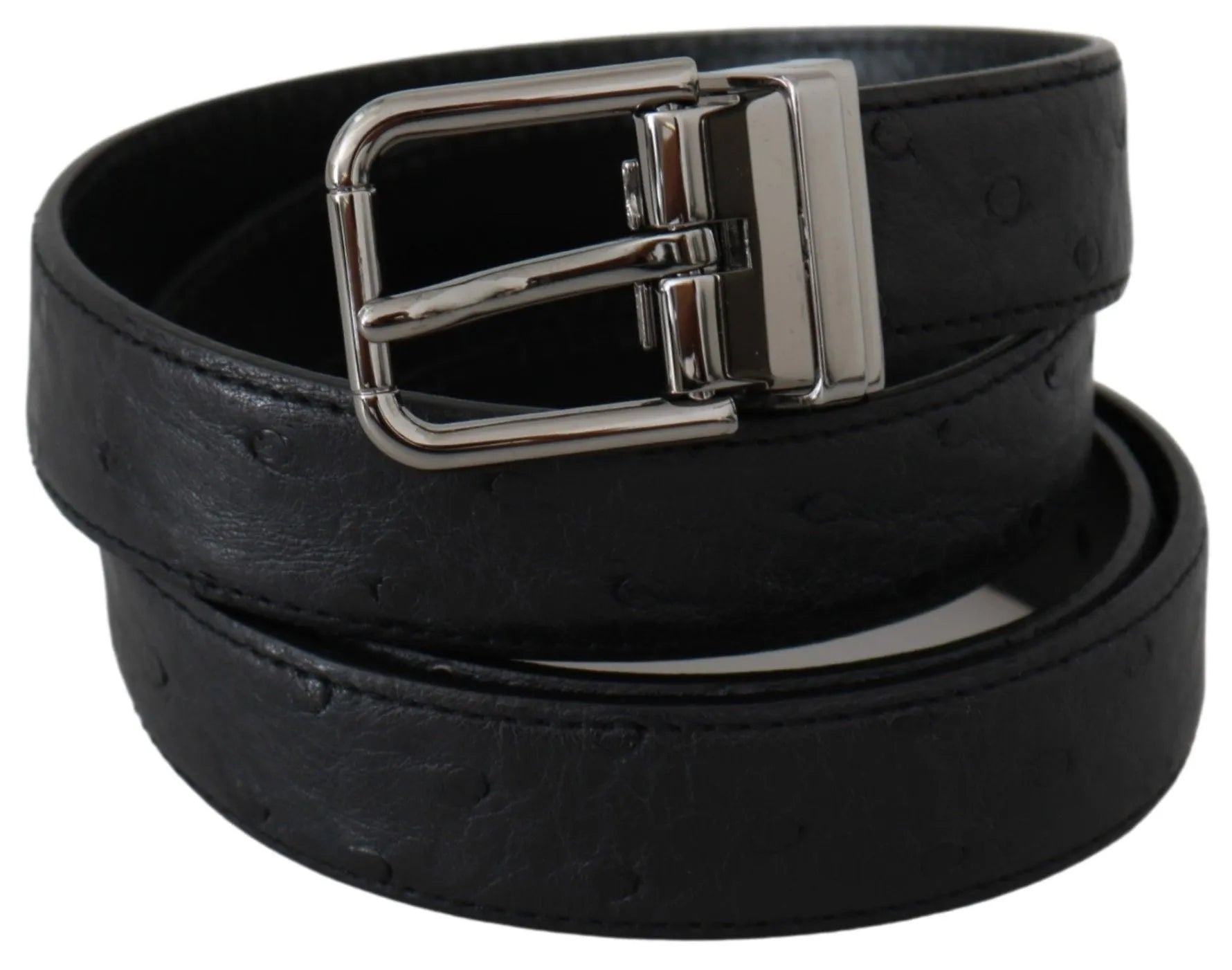 Black Exotic Skin Pattern Silver Buckle Belt-Dolce & Gabbana-LabelTerrace.com