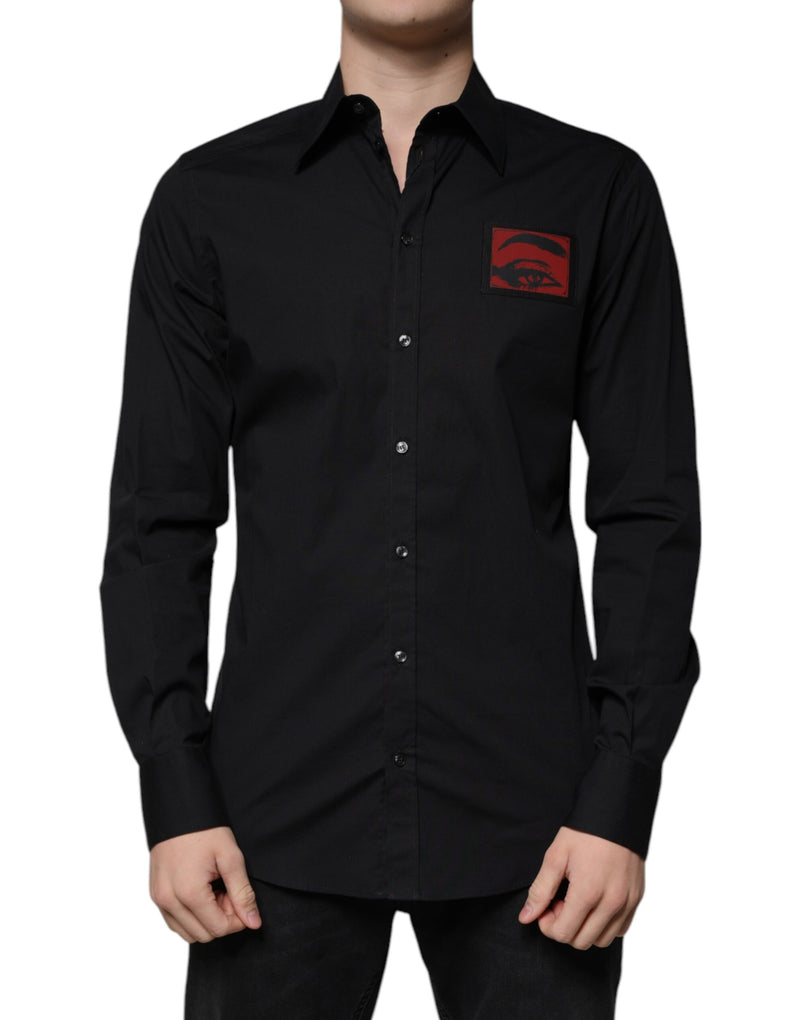 Black Eye Patch Long Sleeve GOLD Dress Shirt-Dolce & Gabbana-LabelTerrace.com