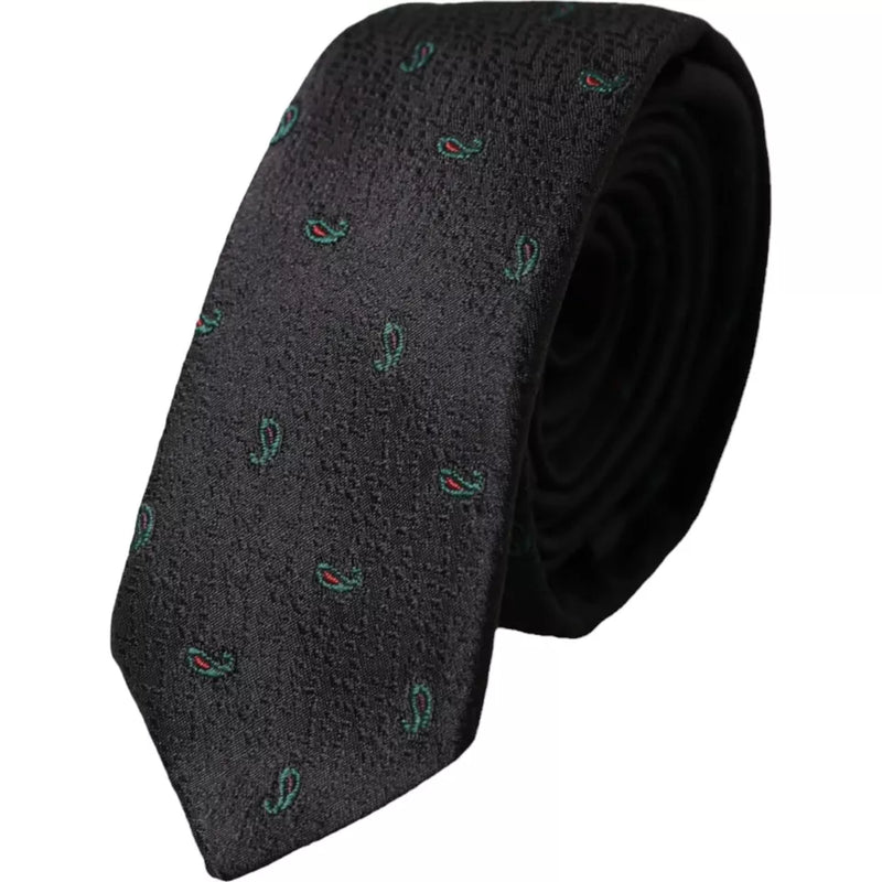Black Fantasy 100% Silk Adjustable Men Tie-Dolce & Gabbana-LabelTerrace.com