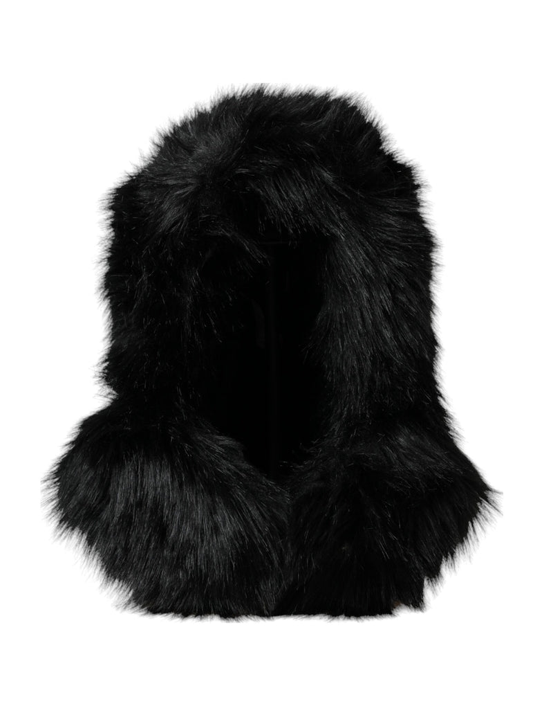 Black Faux Fur Whole Head Wrap Hat-Dolce & Gabbana-LabelTerrace.com