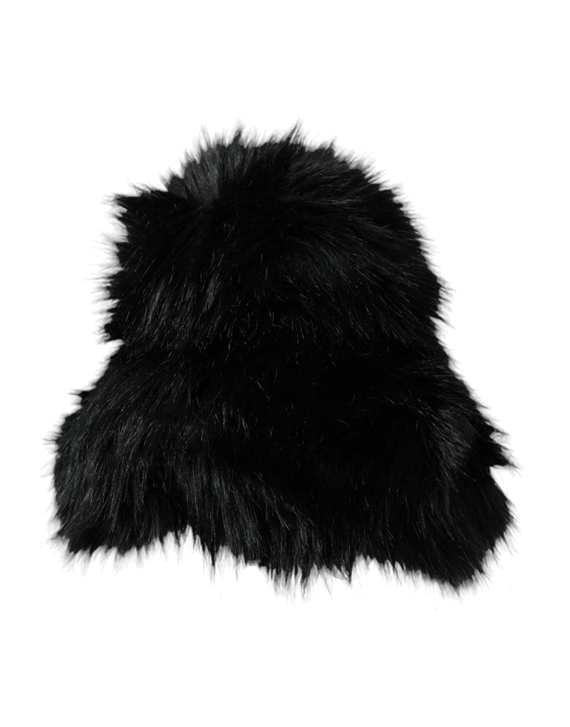 Black Faux Fur Womens Bucket Hat-Dolce & Gabbana-LabelTerrace.com