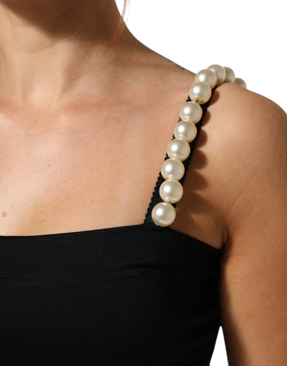 Black Faux Pearl Cotton Sheath Mini Dress-Dolce & Gabbana-LabelTerrace.com