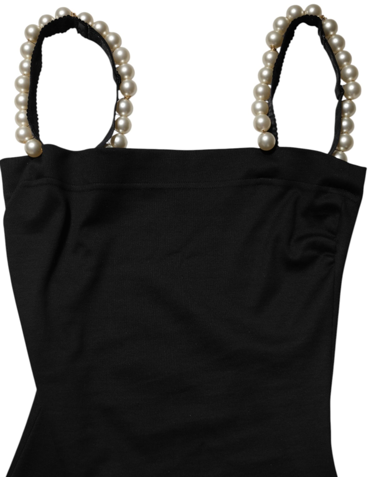 Black Faux Pearl Cotton Sheath Mini Dress-Dolce & Gabbana-LabelTerrace.com