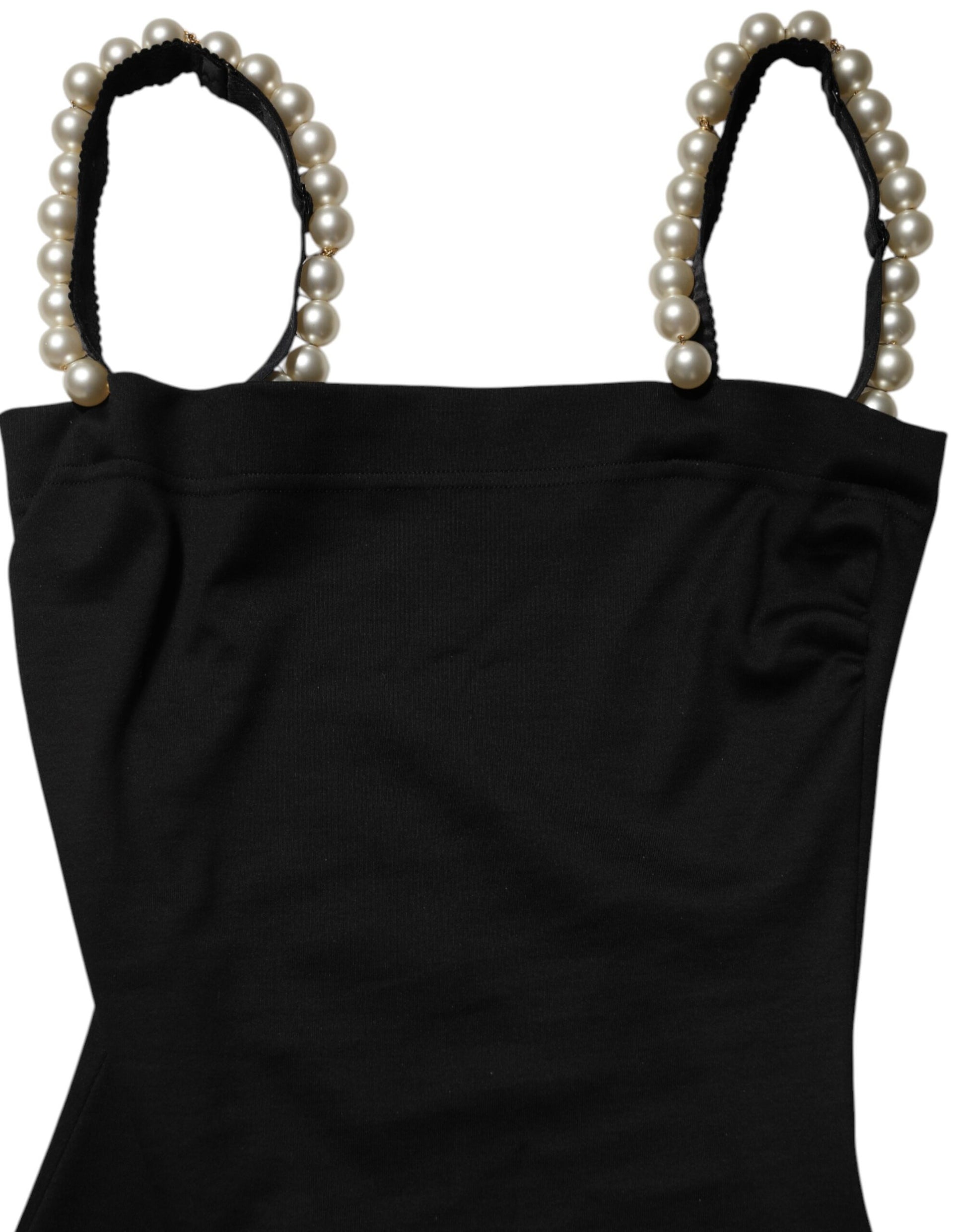 Black Faux Pearl Cotton Sheath Mini Dress-Dolce & Gabbana-LabelTerrace.com