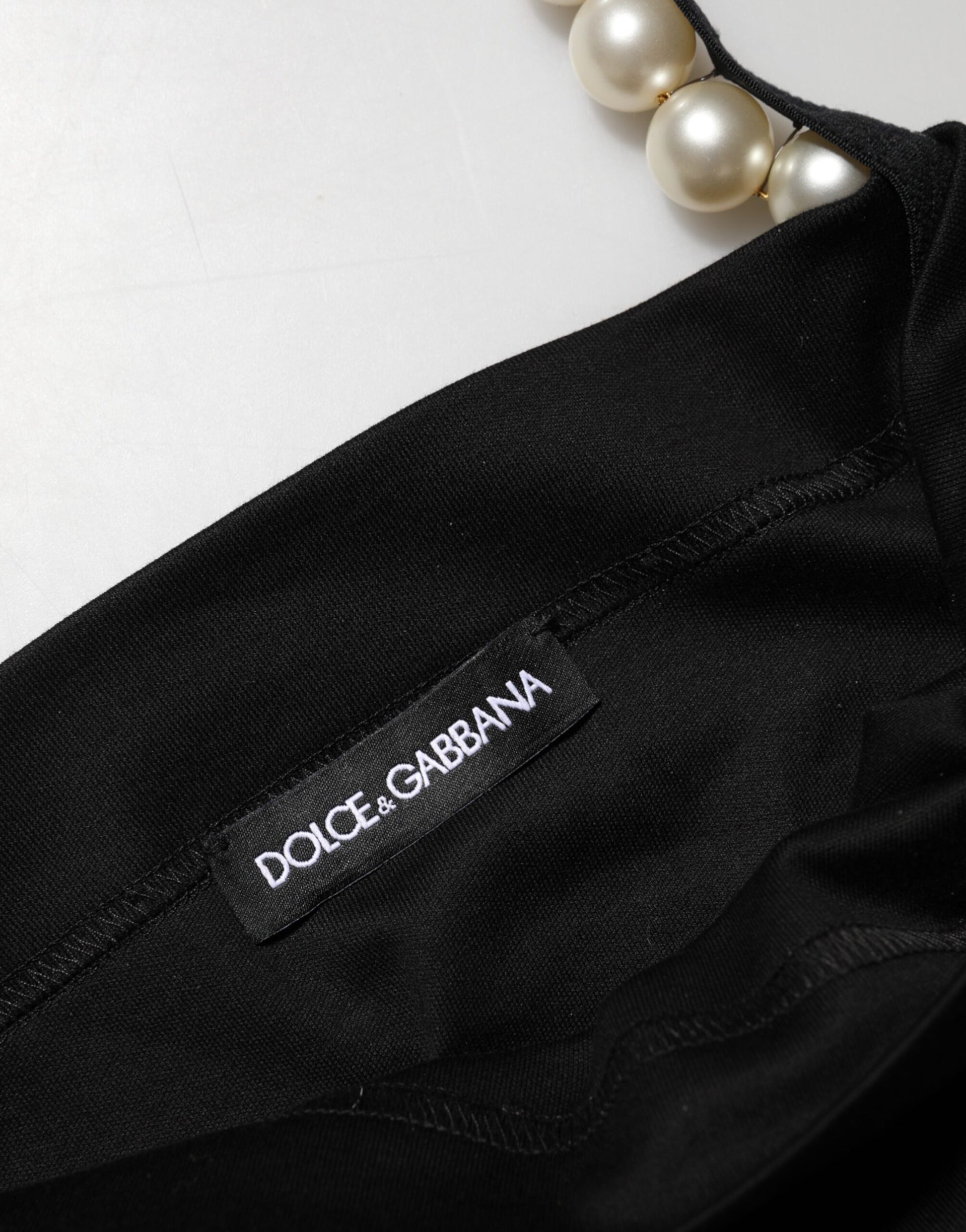 Black Faux Pearl Cotton Sheath Mini Dress-Dolce & Gabbana-LabelTerrace.com