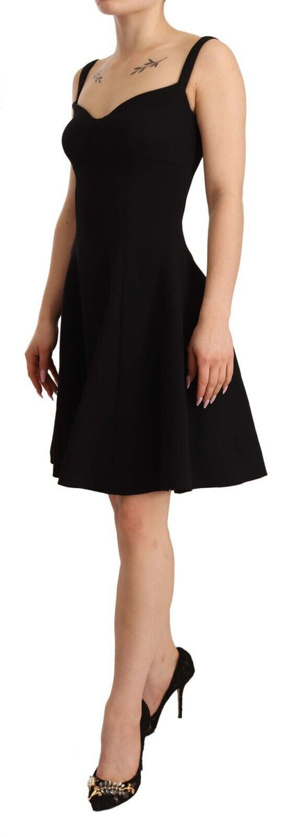 Black Fit Flare Wool Stretch Sheath Dress-Dolce & Gabbana-LabelTerrace.com