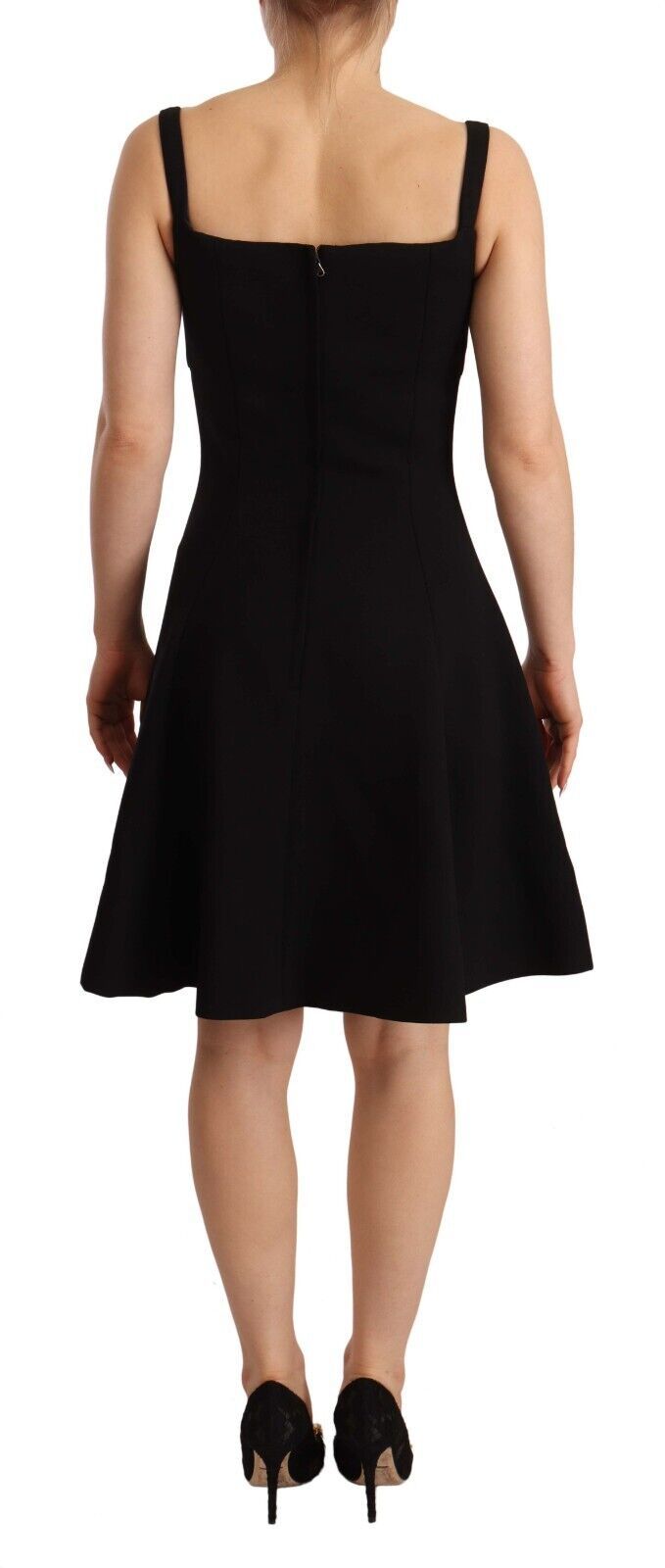 Black Fit Flare Wool Stretch Sheath Dress-Dolce & Gabbana-LabelTerrace.com