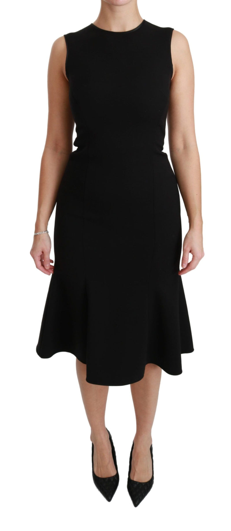 Black Fit Flare Wool Stretch Sheath Dress-Dolce & Gabbana-LabelTerrace.com