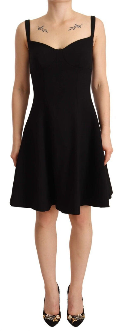 Black Fit Flare Wool Stretch Sheath Dress-Dolce & Gabbana-LabelTerrace.com