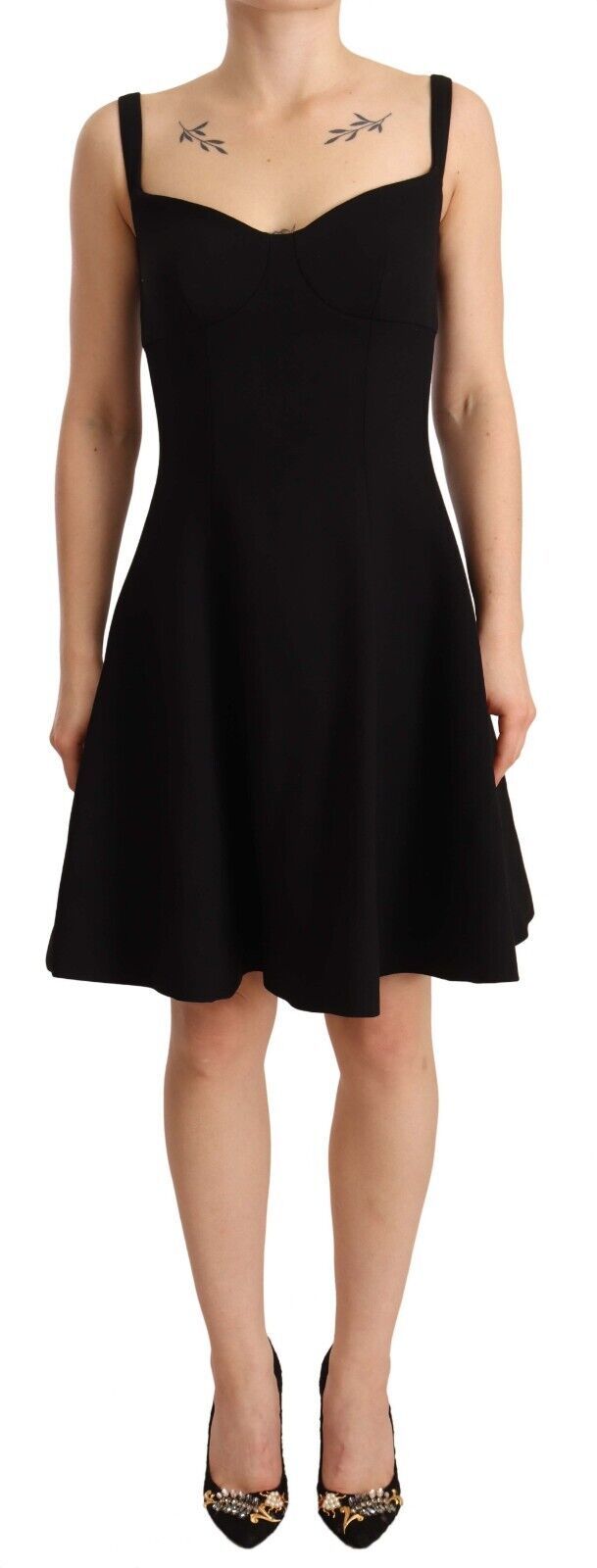 Black Fit Flare Wool Stretch Sheath Dress-Dolce & Gabbana-LabelTerrace.com