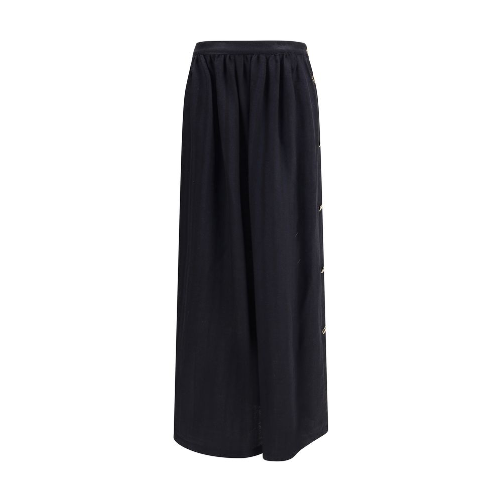 Black Fleece Wool Long Skirt