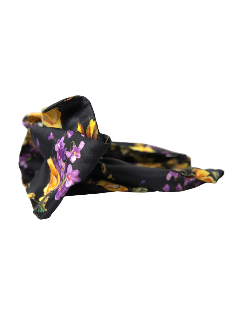 Black Floral Applique Silk Women Headband Diadem-Dolce & Gabbana-LabelTerrace.com