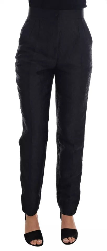Black Floral Brocade High Waist Pants-Dolce & Gabbana-LabelTerrace.com