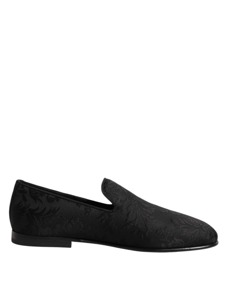 Black Floral Brocade Loafers Men Dress Shoes-Dolce & Gabbana-LabelTerrace.com