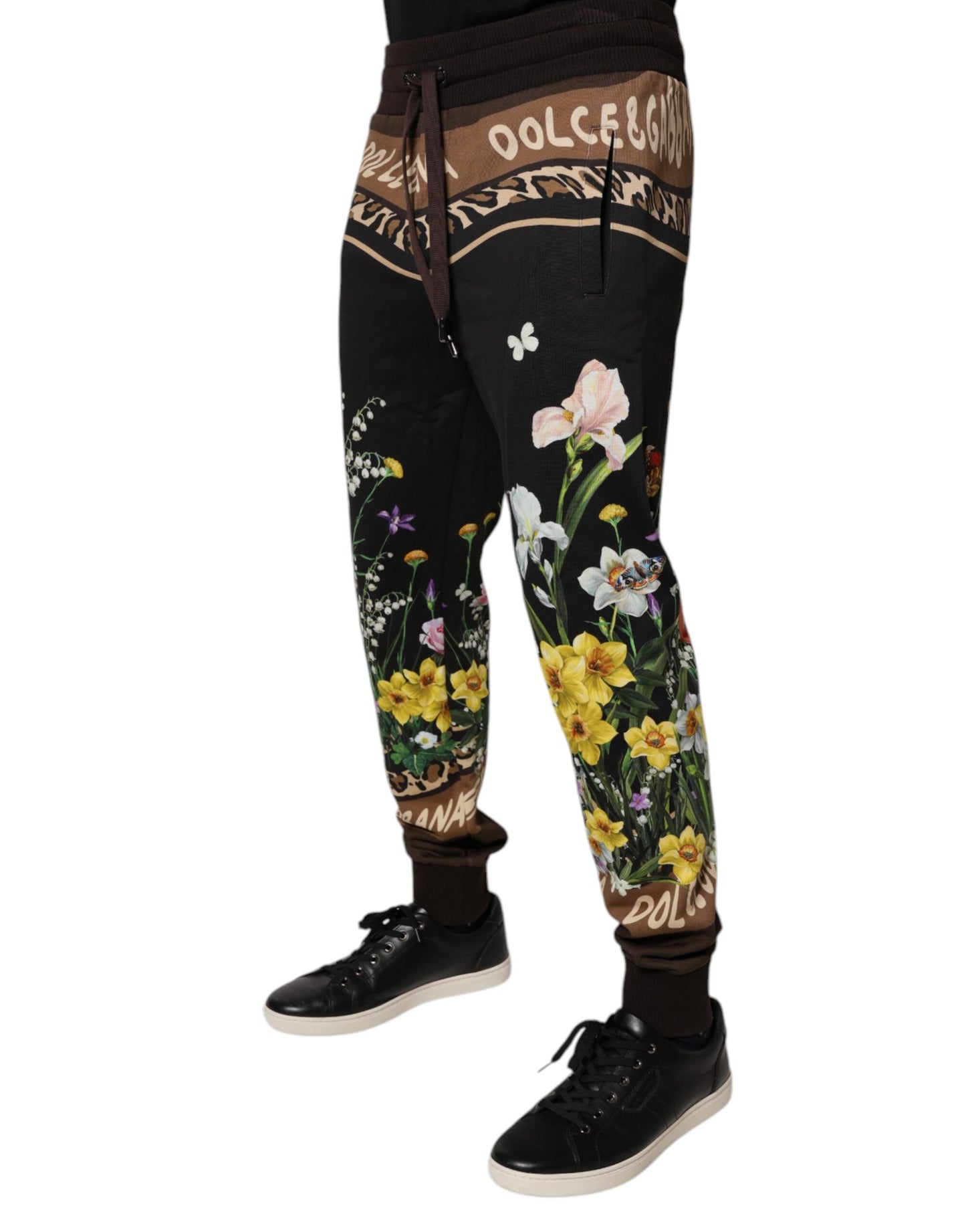 Black Floral Cotton Jogger Sweatpants Pants-Dolce & Gabbana-LabelTerrace.com