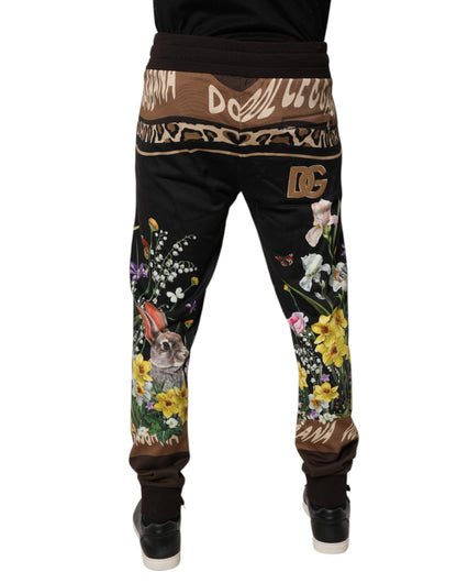 Black Floral Cotton Jogger Sweatpants Pants-Dolce & Gabbana-LabelTerrace.com