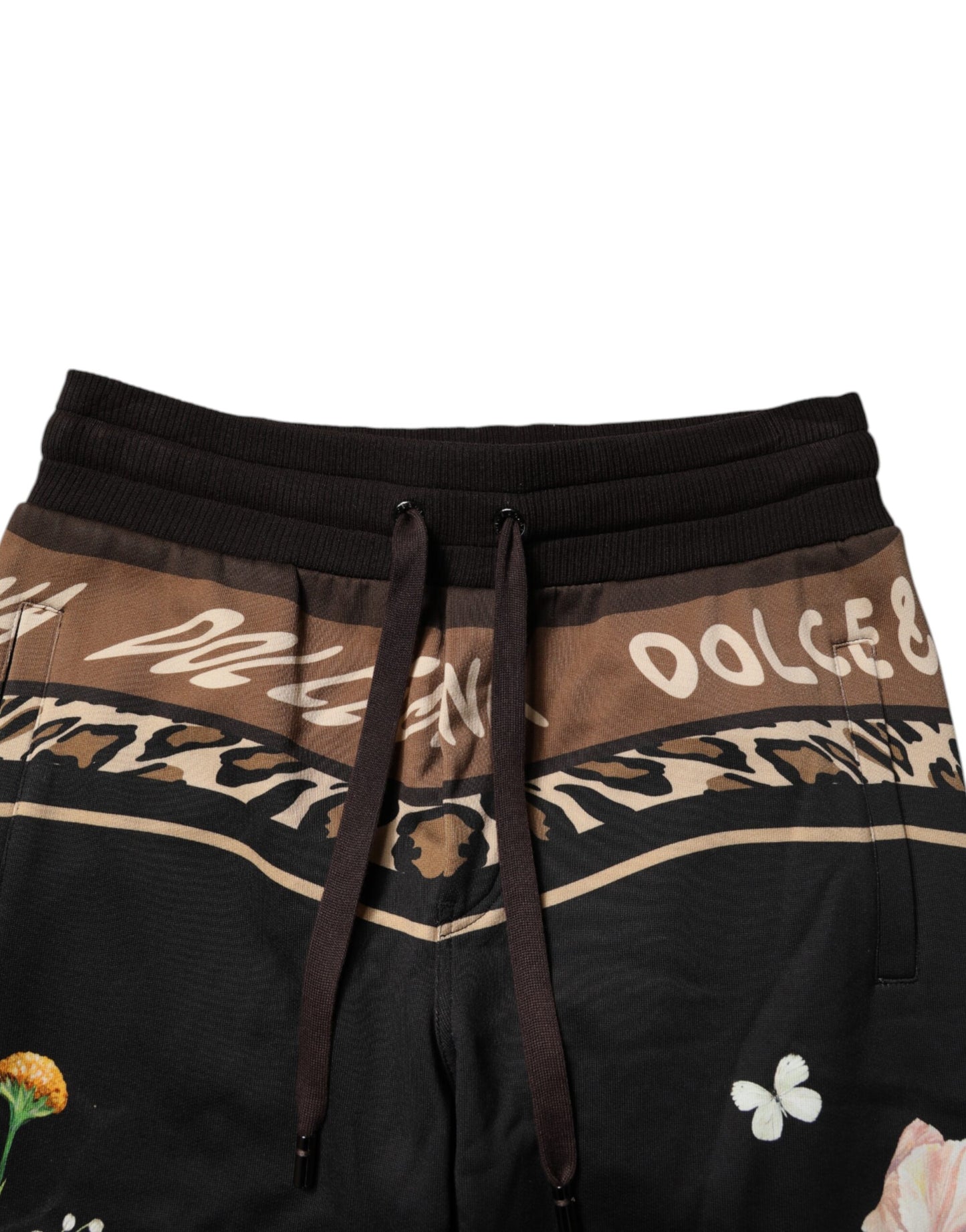 Black Floral Cotton Jogger Sweatpants Pants-Dolce & Gabbana-LabelTerrace.com