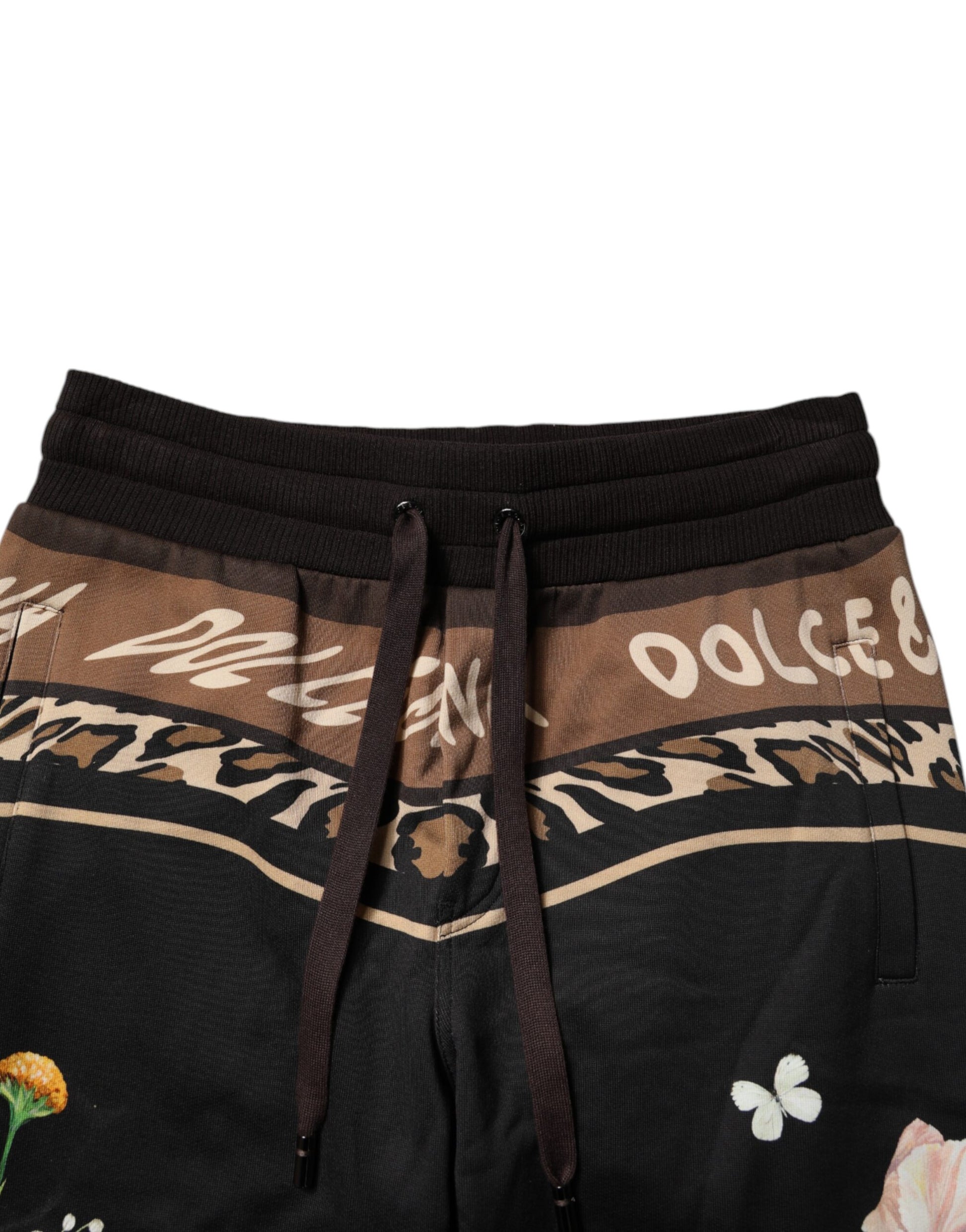 Black Floral Cotton Jogger Sweatpants Pants-Dolce & Gabbana-LabelTerrace.com