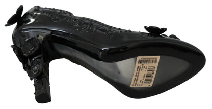 Black Floral Crystal CINDERELLA Heels Shoes-Dolce & Gabbana-LabelTerrace.com