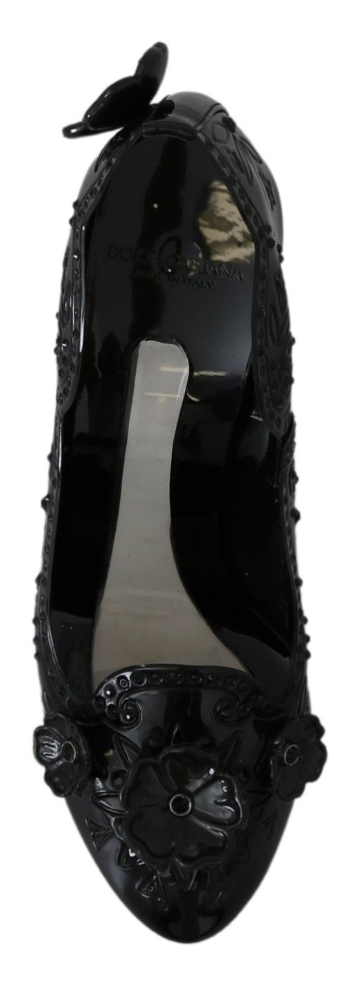 Black Floral Crystal CINDERELLA Heels Shoes-Dolce & Gabbana-LabelTerrace.com
