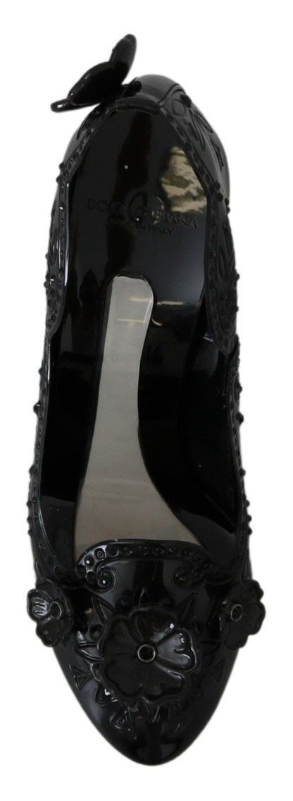 Black Floral Crystal CINDERELLA Heels Shoes-Dolce & Gabbana-LabelTerrace.com