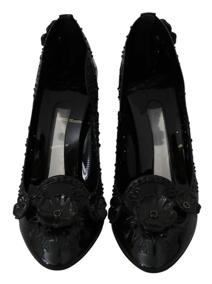 Black Floral Crystal CINDERELLA Heels Shoes-Dolce & Gabbana-LabelTerrace.com