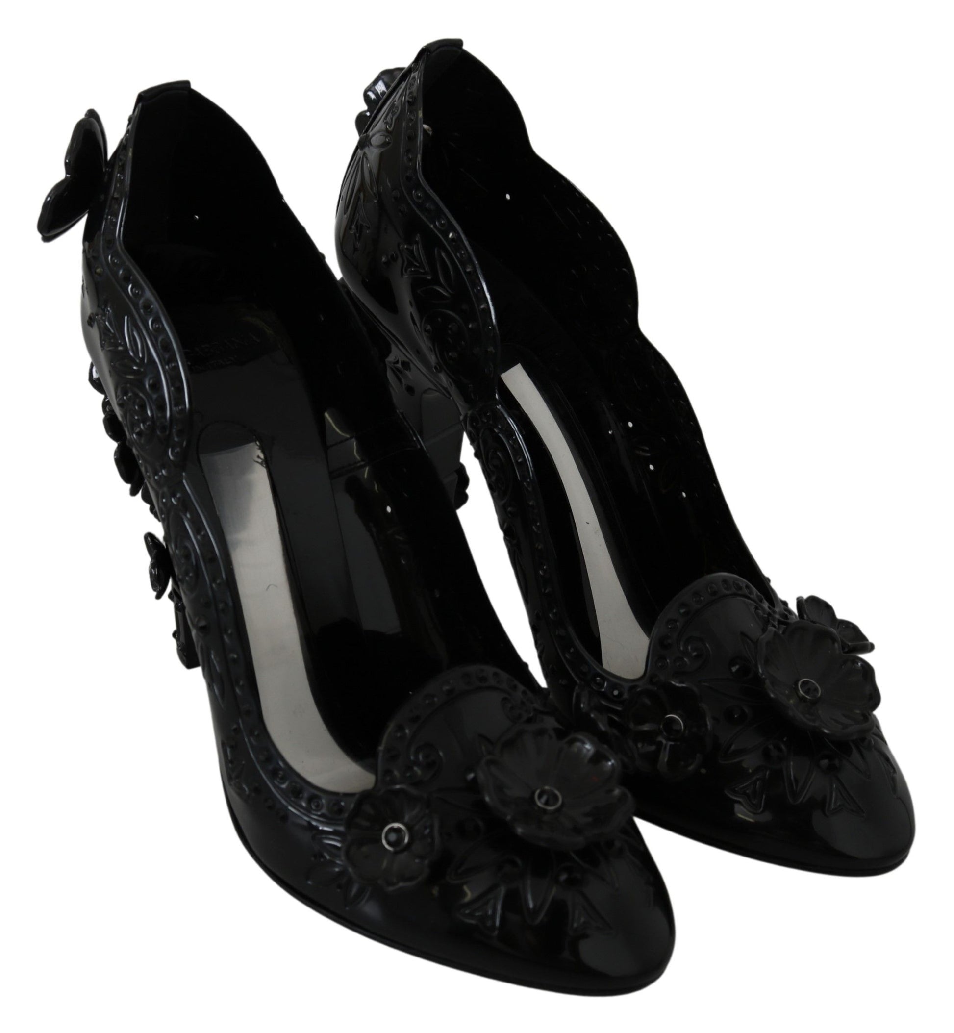 Black Floral Crystal CINDERELLA Heels Shoes-Dolce & Gabbana-LabelTerrace.com