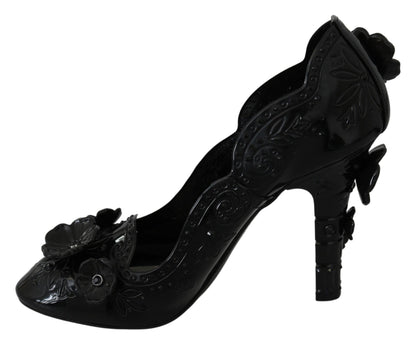 Black Floral Crystal CINDERELLA Heels Shoes-Dolce & Gabbana-LabelTerrace.com