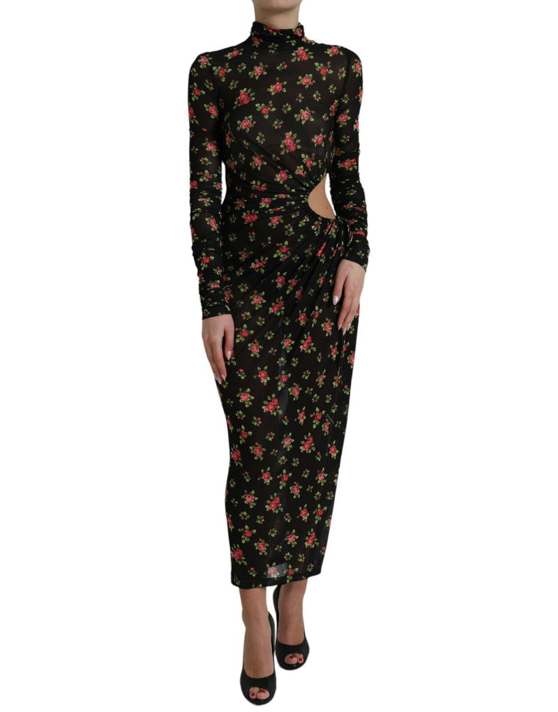 Black Floral Cut Out Sheath Long Maxi Dress-Dolce & Gabbana-LabelTerrace.com