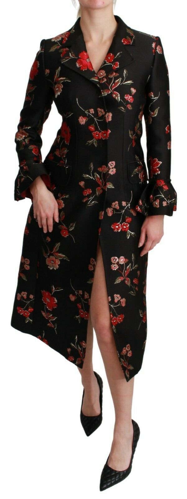 Black Floral Embroidered Jacket Coat-Dolce & Gabbana-LabelTerrace.com