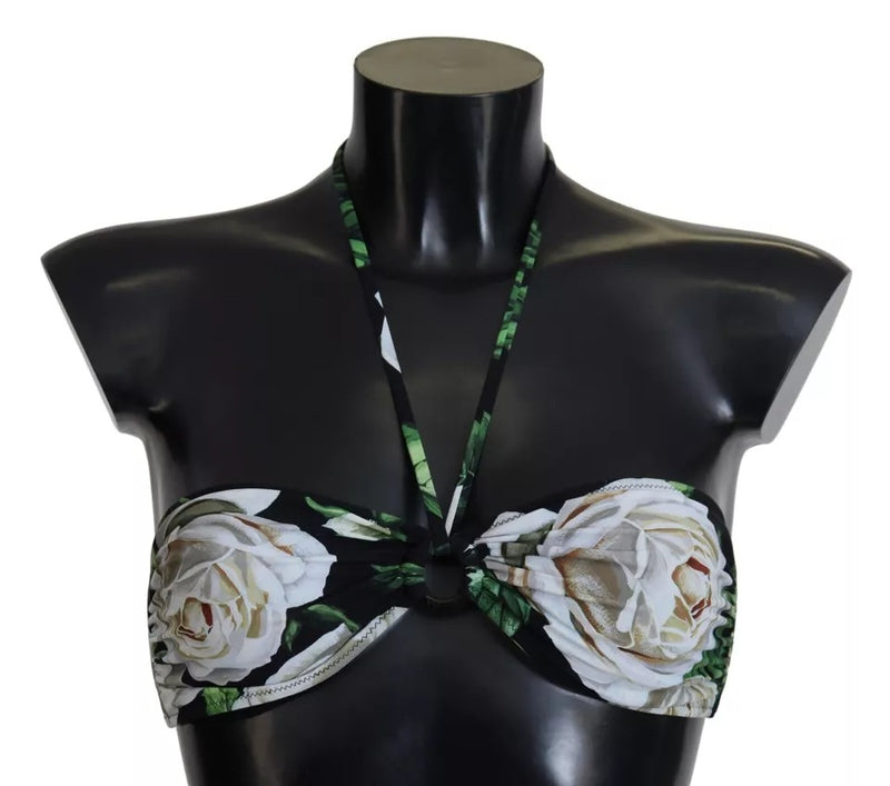 Black Floral Halter Beachwear Swimwear Bikini Top-Dolce & Gabbana-LabelTerrace.com