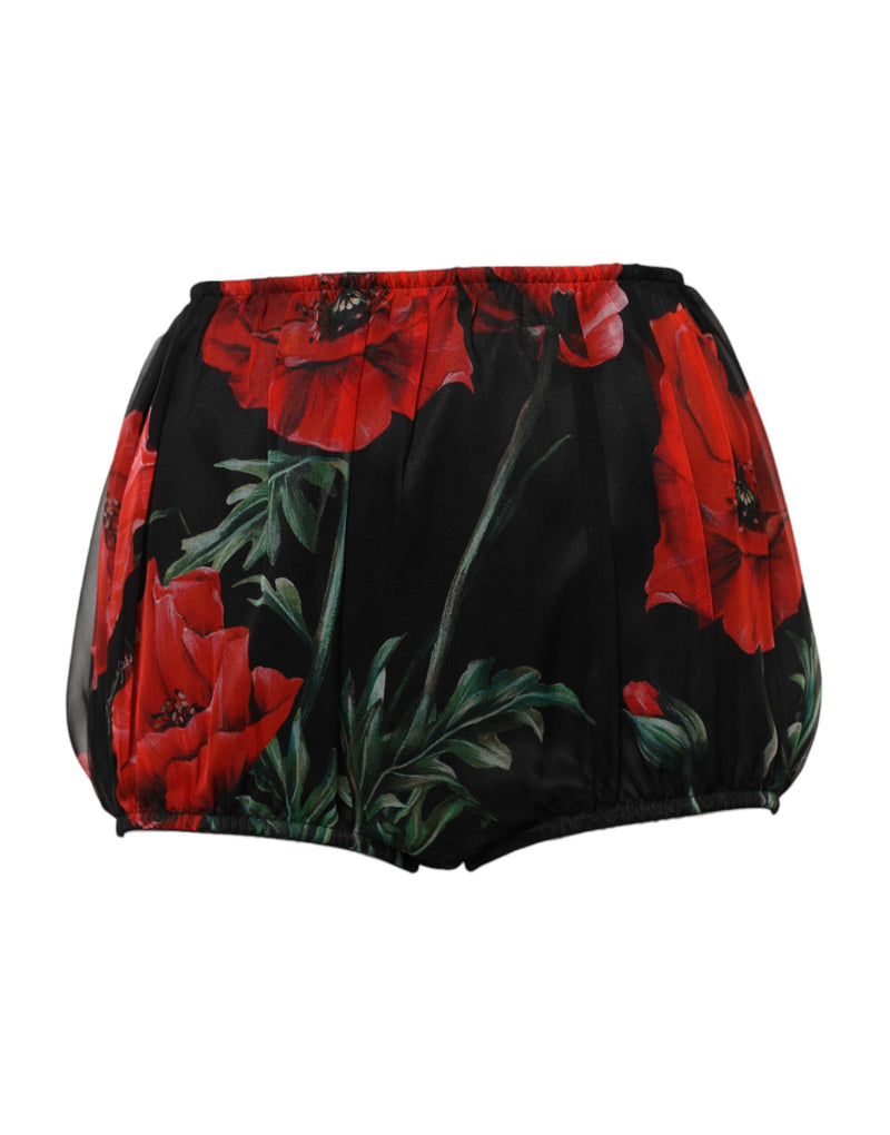 Black Floral High Waist Women Hot Pants Shorts-Dolce & Gabbana-LabelTerrace.com