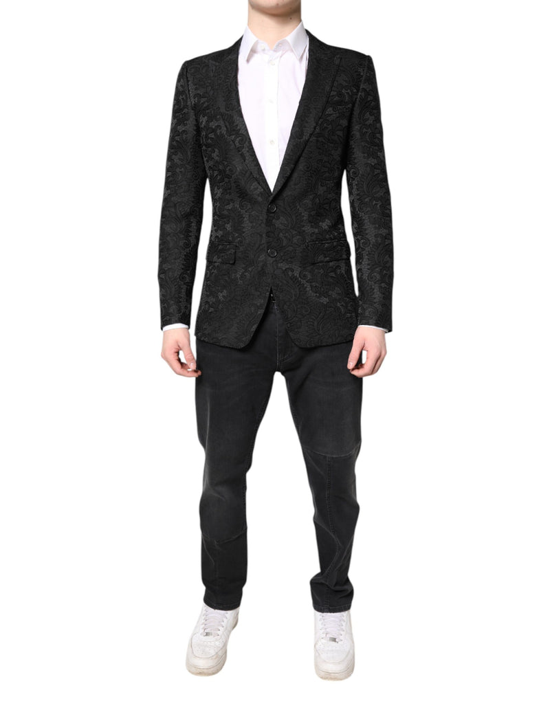 Black Floral Jacquard Coat Jacket Blazer-Dolce & Gabbana-LabelTerrace.com