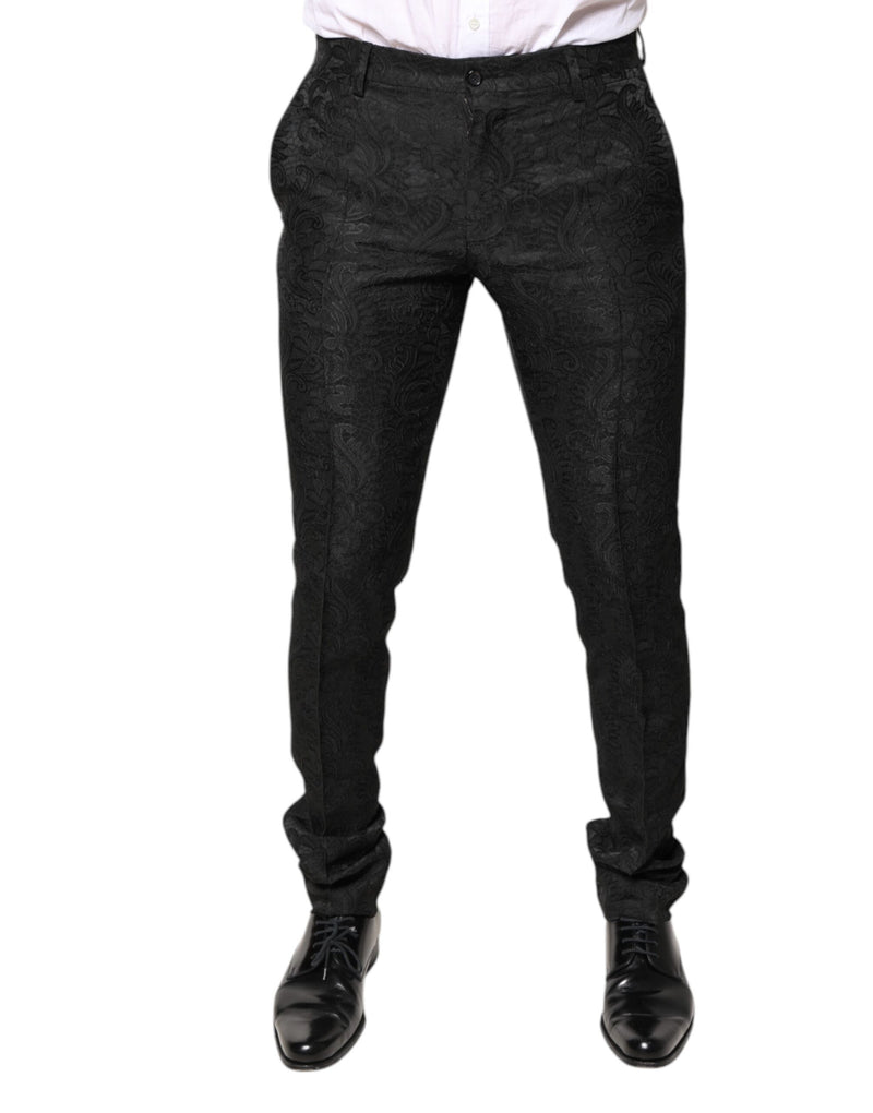 Black Floral Jacquard Mid Waist Dress Pants-Dolce & Gabbana-LabelTerrace.com