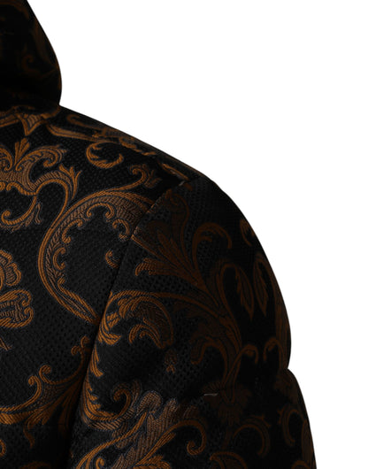 Black Floral Jacquard Quilted Hooded Jacket