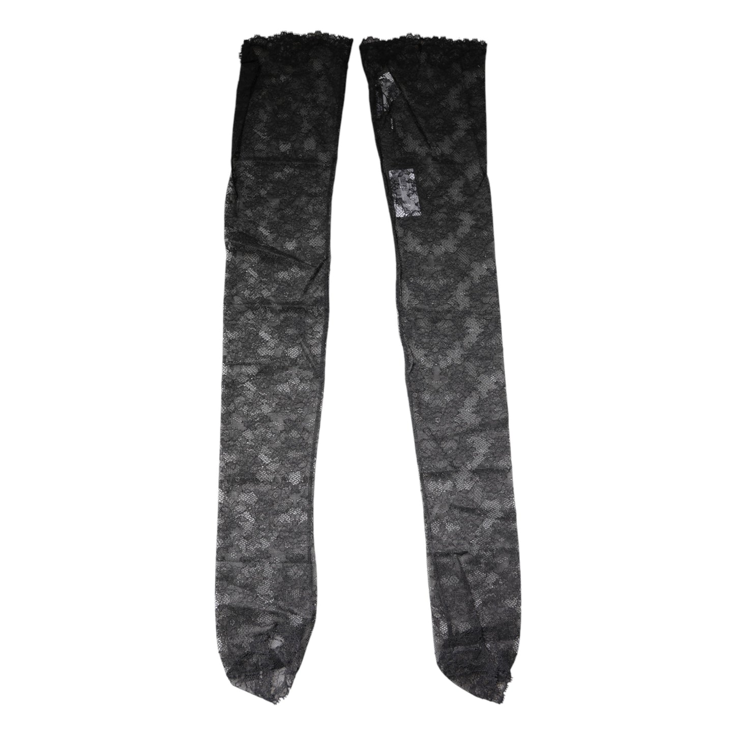 Black Floral Lace Cotton Stretch Stockings Socks-Dolce & Gabbana-LabelTerrace.com