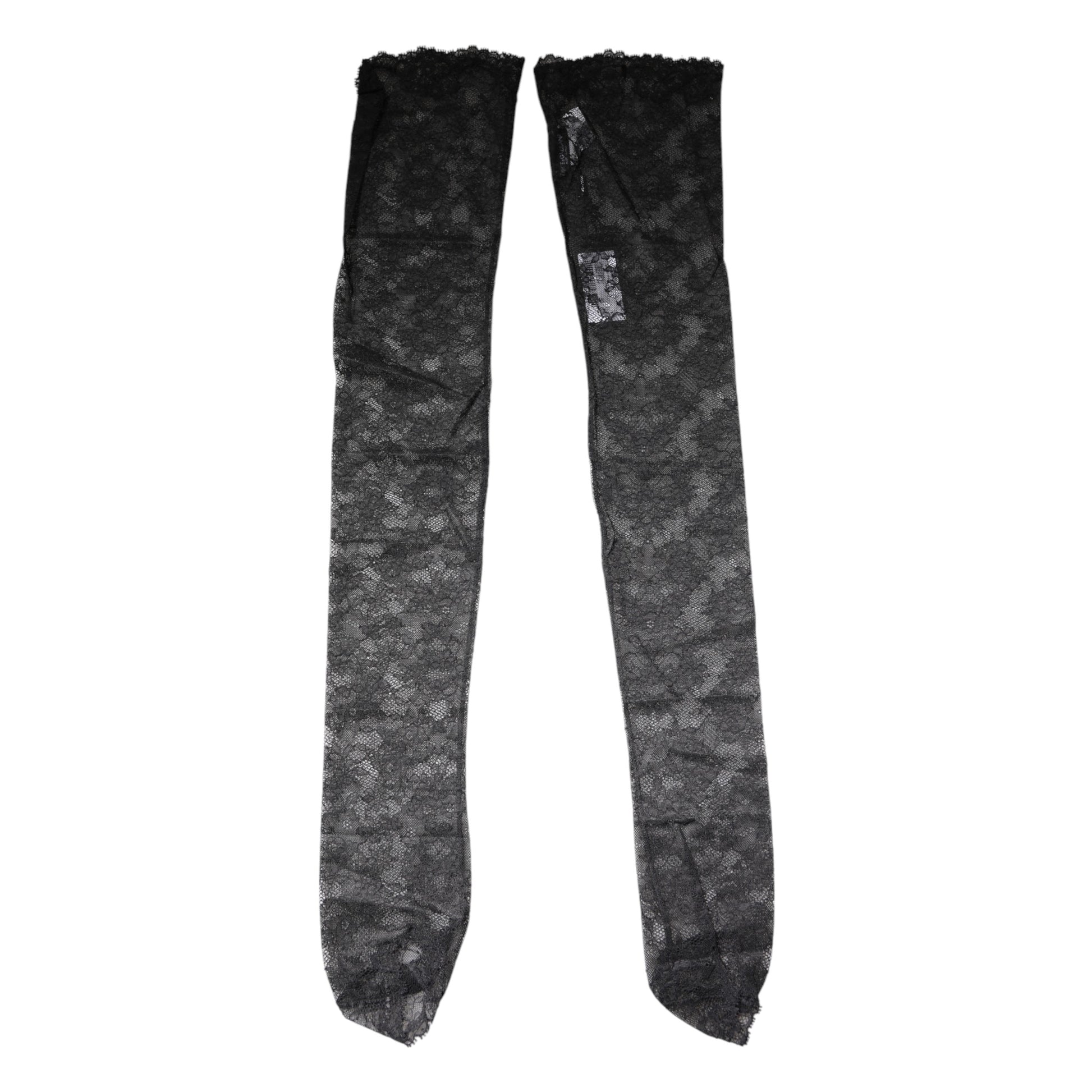 Black Floral Lace Cotton Stretch Stockings Socks-Dolce & Gabbana-LabelTerrace.com