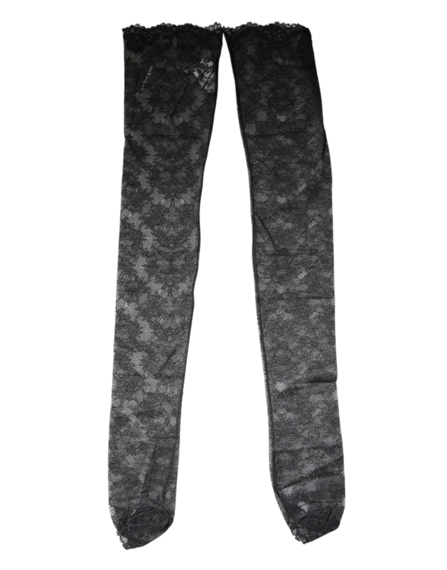 Black Floral Lace Cotton Stretch Stockings Socks-Dolce & Gabbana-LabelTerrace.com