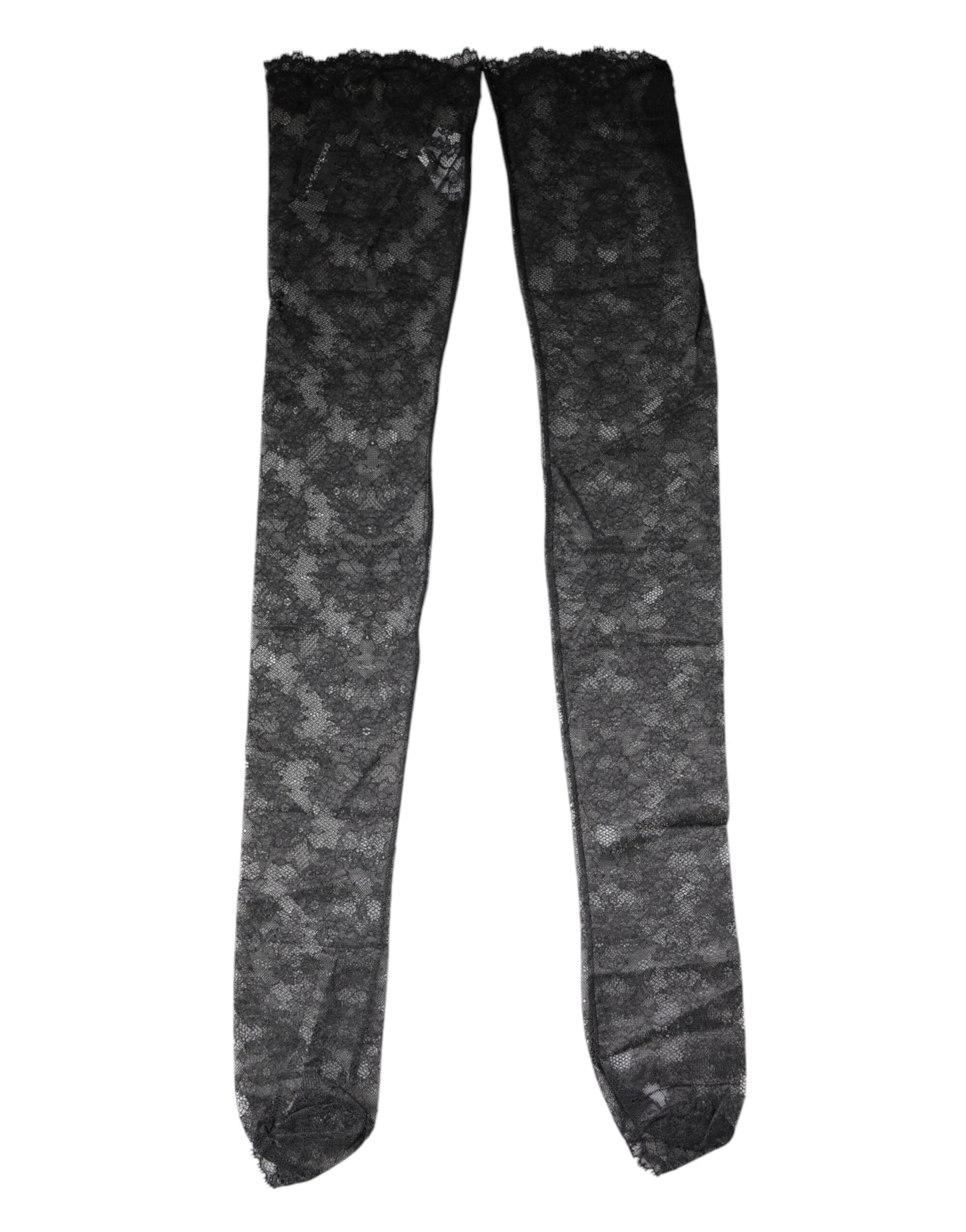 Black Floral Lace Cotton Stretch Stockings Socks-Dolce & Gabbana-LabelTerrace.com