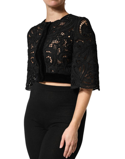 Black Floral Lace Cropped Coat Jacket
