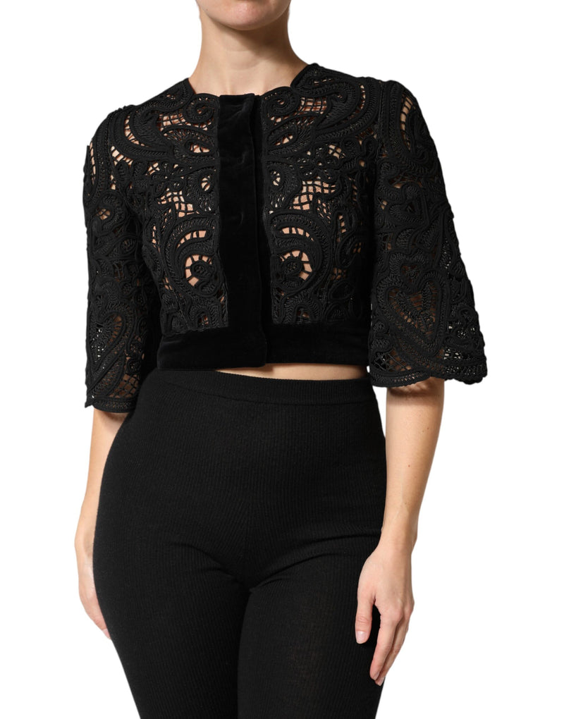 Black Floral Lace Cropped Coat Jacket