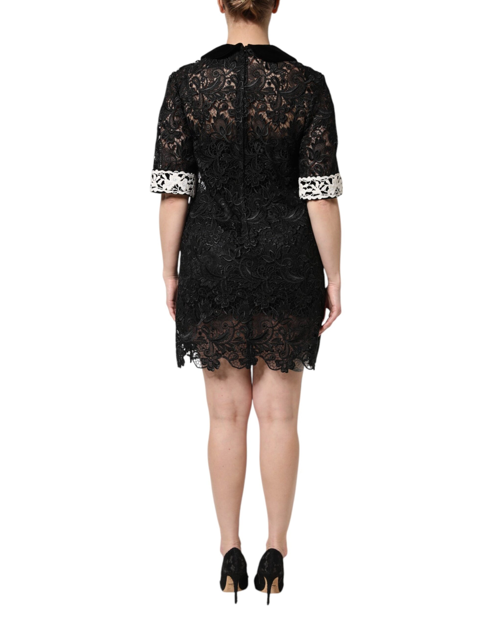 Black Floral Lace Embellished Mini Dress-Dolce & Gabbana-LabelTerrace.com