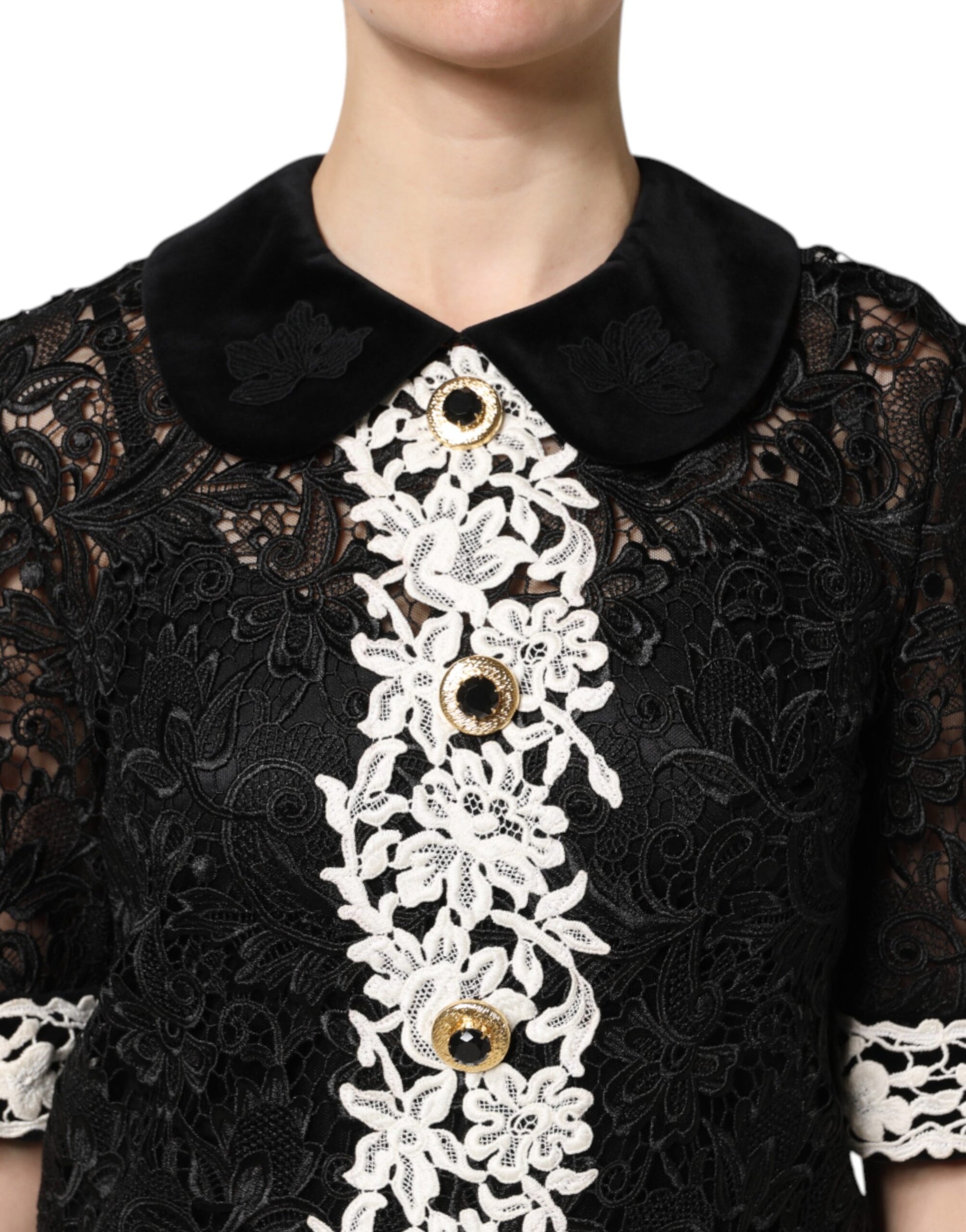 Black Floral Lace Embellished Mini Dress-Dolce & Gabbana-LabelTerrace.com