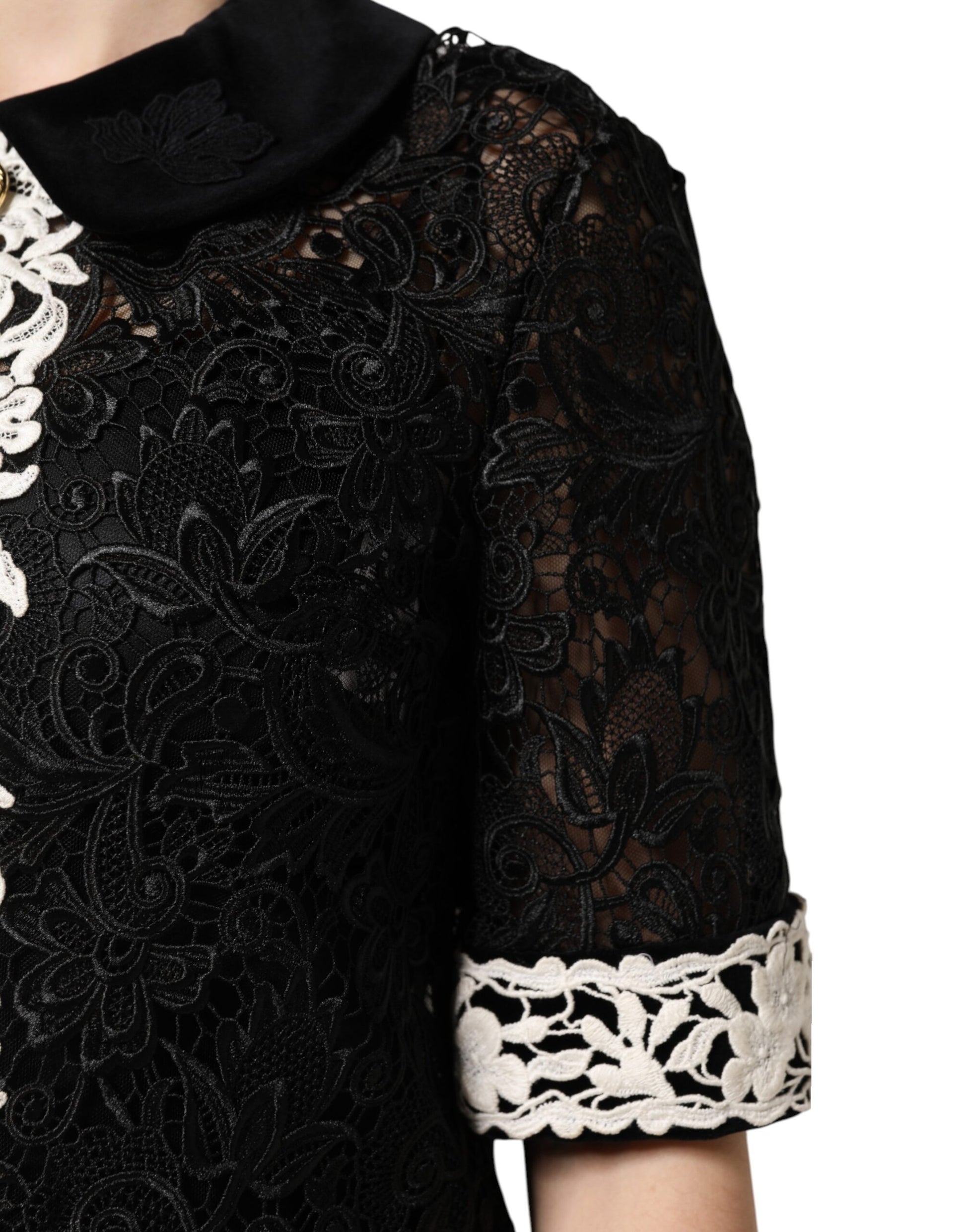 Black Floral Lace Embellished Mini Dress-Dolce & Gabbana-LabelTerrace.com