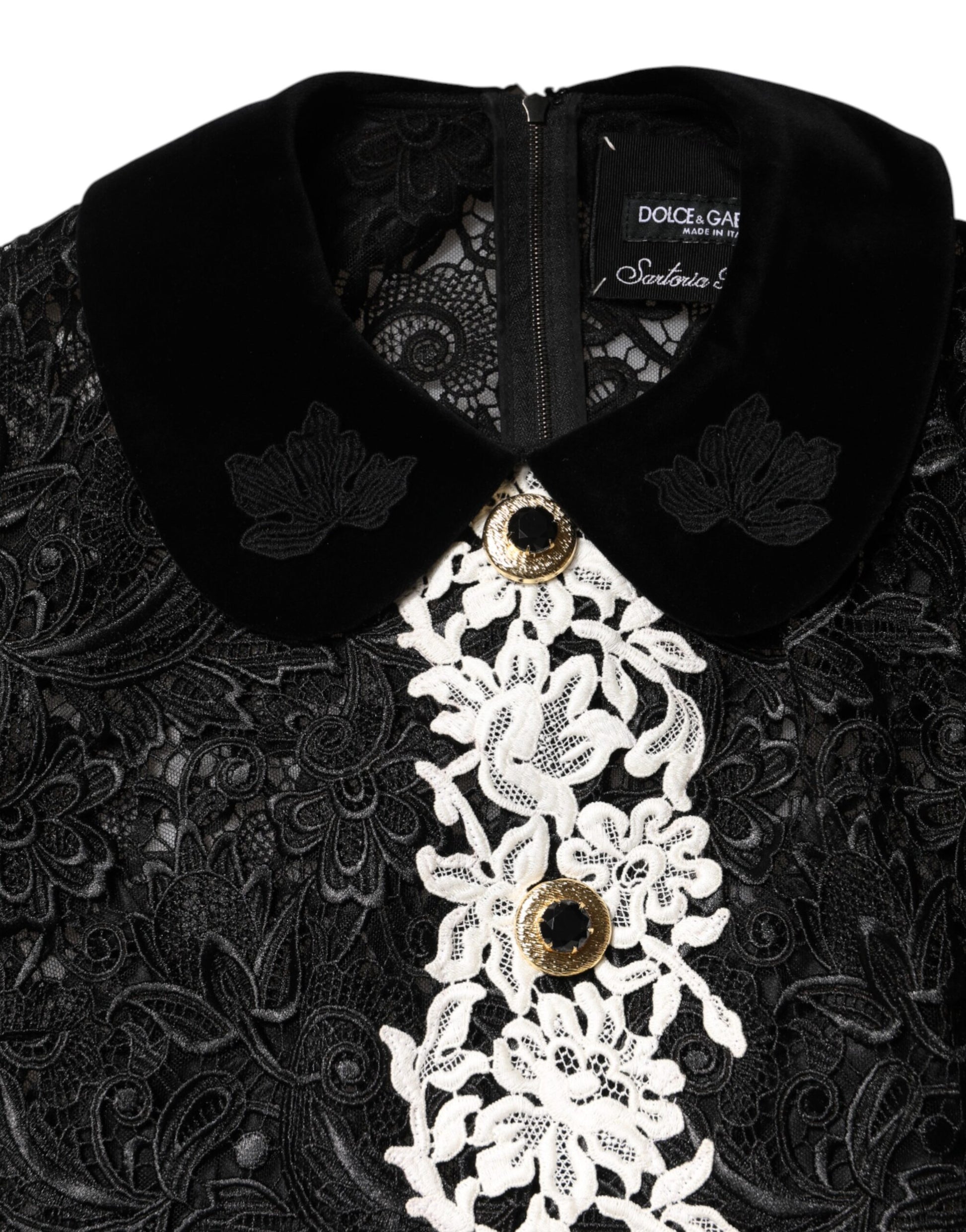 Black Floral Lace Embellished Mini Dress-Dolce & Gabbana-LabelTerrace.com