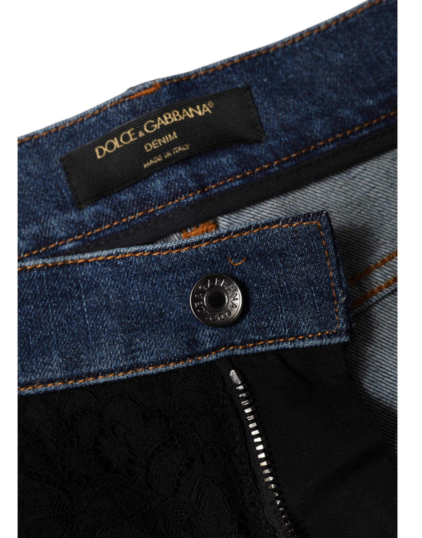 Black Floral Lace Front Skinny Denim Jeans-Dolce & Gabbana-LabelTerrace.com