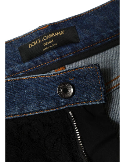 Black Floral Lace Front Skinny Denim Jeans-Dolce & Gabbana-LabelTerrace.com