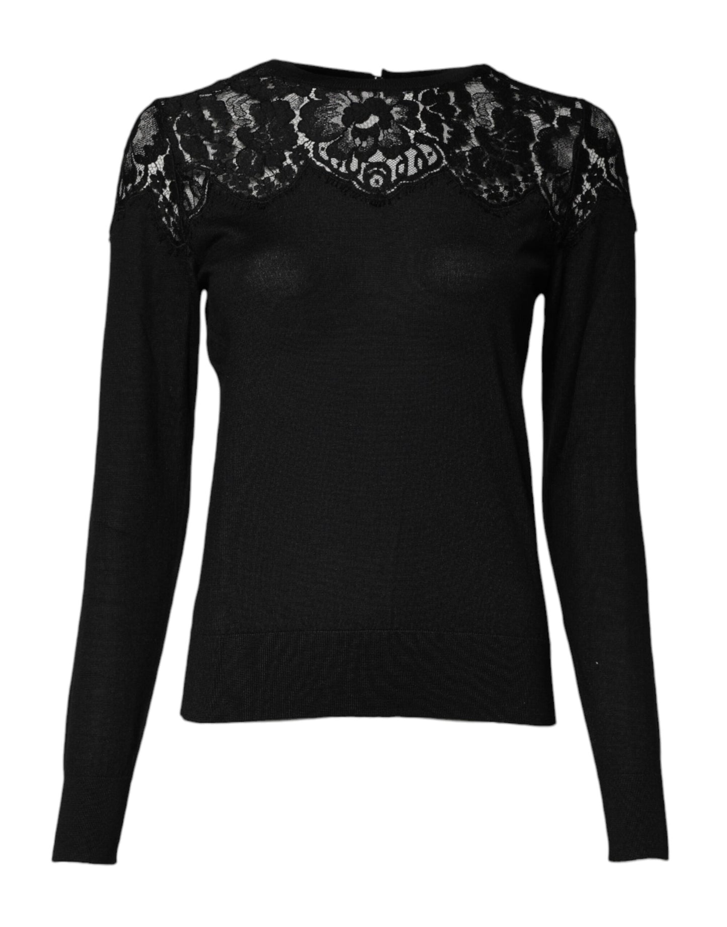 Black Floral Lace Long Sleeves Blouse Top-Dolce & Gabbana-LabelTerrace.com
