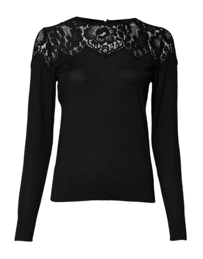 Black Floral Lace Long Sleeves Blouse Top-Dolce & Gabbana-LabelTerrace.com